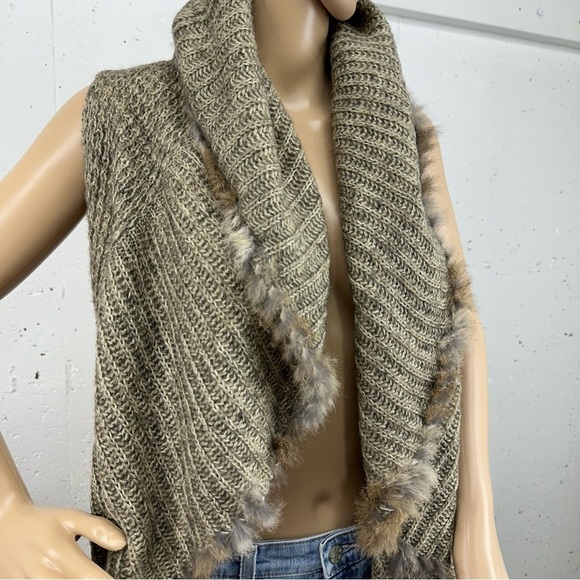 Alberto Makali Size Medium Alpaca Wool Knit Blend Rabbit Fur Trim Vest Cardigan - Picture 3 of 15